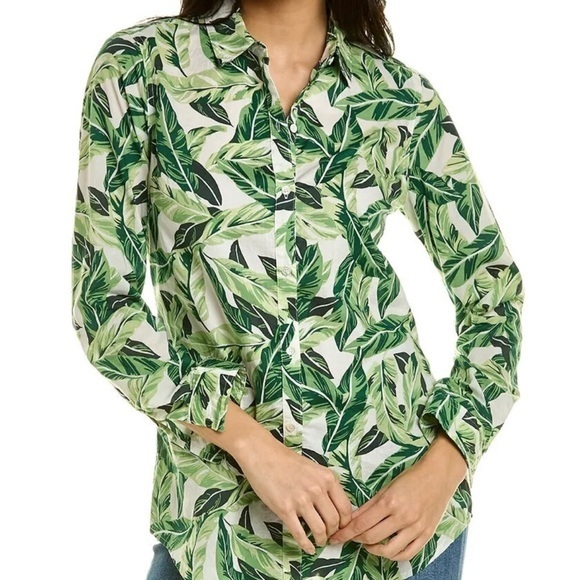 J. McLaughlin Tops - J MCLAUGHLIN Lois Shirt XS Long Sleeve Top Green White Palm Leaf Print NWT $178